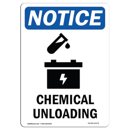 Signmission Safety Sign, OSHA Notice, 18" Height, Aluminum, Chemical Unloading Sign With Symbol, Portrait OS-NS-A-1218-V-10578